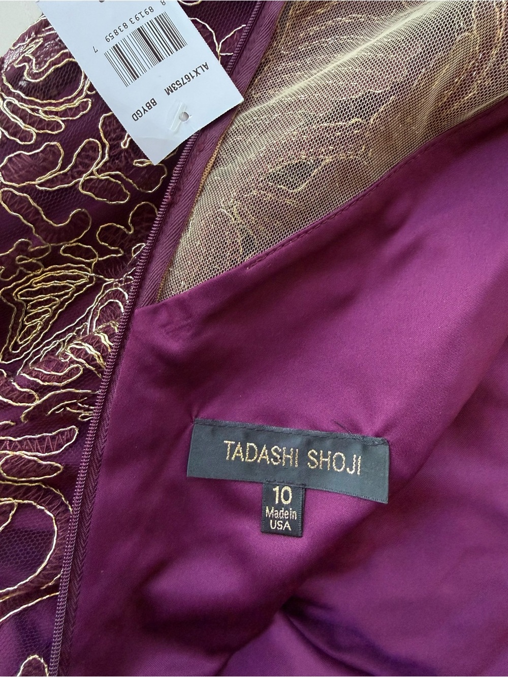 NWT Tadashi Shoji Abigail Dress Blackberry Gold Embroidered Lace Size 10 $408 - Picture 8 of 16